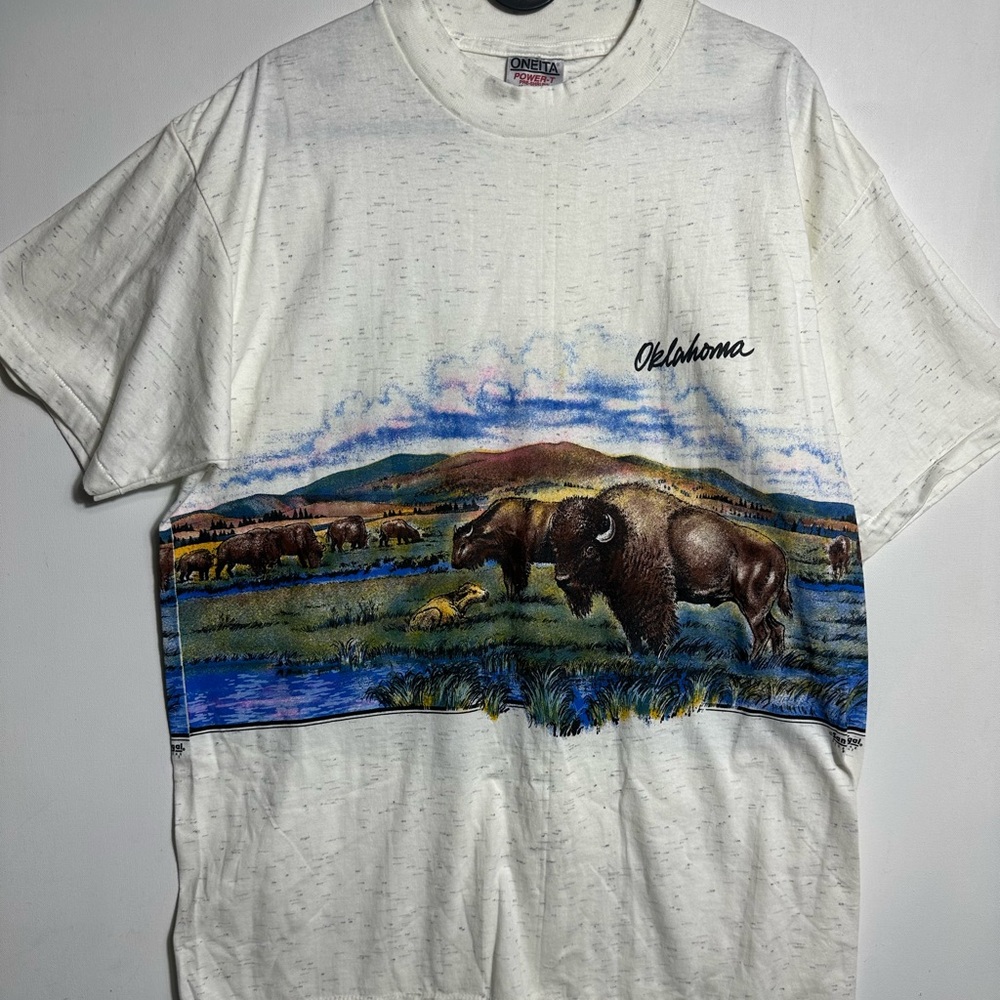 Vintage all over print 1991 Oklahoma Bison Graphic T-Shirt San Ségal Sportswear